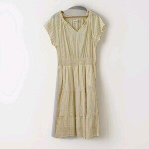 Aventura Dress Womens XL Buttery Yellow White Tiered Lined Skirt Summer Cottage